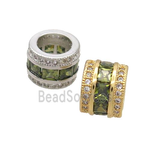 Copper Tube Beads Pave Zircon Large Hole Mixed