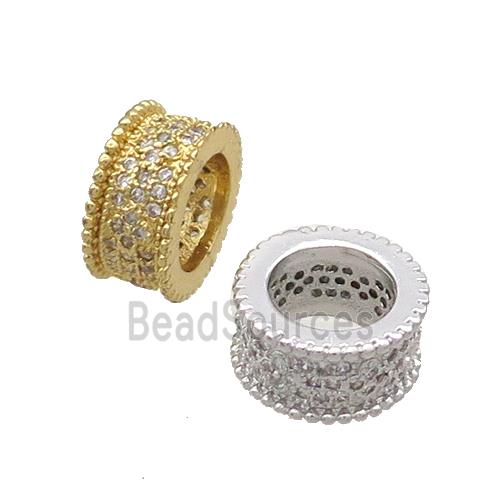 Copper Tube Beads Pave Zircon Large Hole Mixed