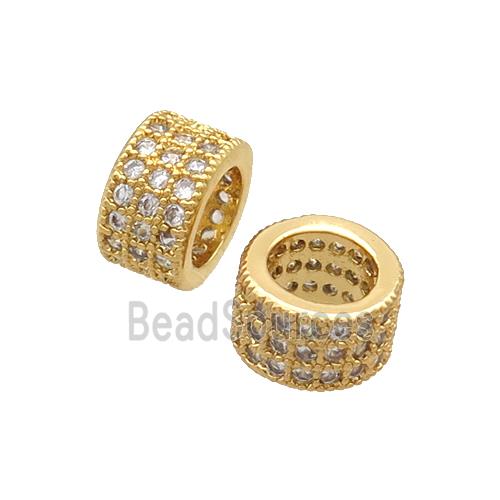 Copper Tube Beads Pave Zircon Large Hole Gold Plated