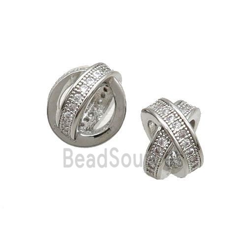 Copper X Beads Pave Zircon Double Circle Platinum Plated