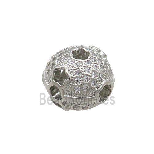 Copper Round Beads Pave Zircon Platinum Plated