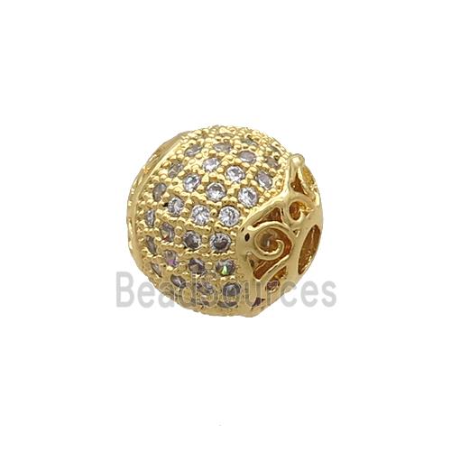 Copper Round Beads Pave Zircon Gold Plated