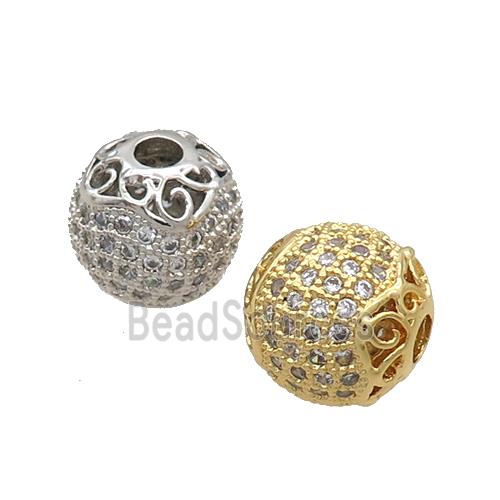 Copper Round Beads Pave Zircon Mixed