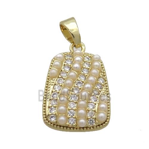 Copper Trapeziform Pendant Pave Zircon Pearlized Resin Gold Plated