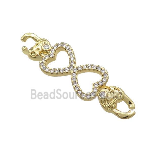 Copper Heart Link Connector Pave Zircon Gold Plated