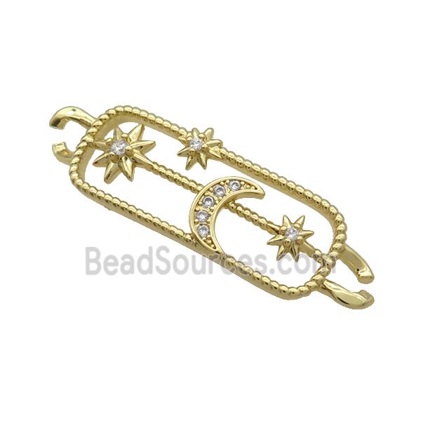 Copper Rectangle Connector Star Moon Pave Zircon Gold Plated