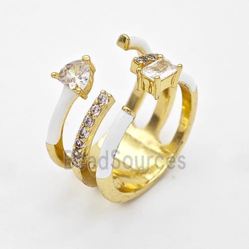 Copper Ring Pave Zircon White Enamel Gold Plated