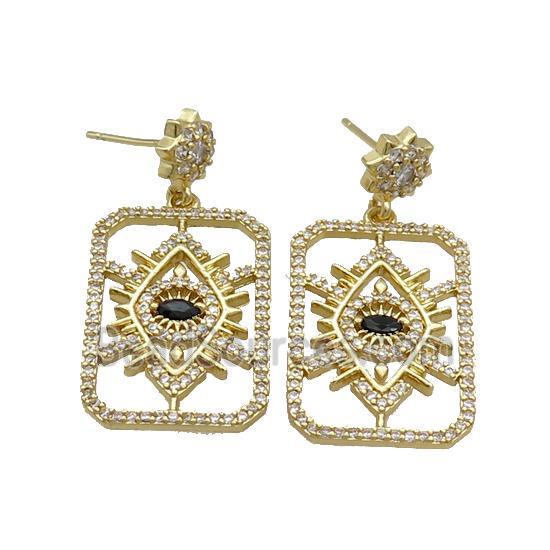 Copper Stuc Earring Pave Zircon Rectangle Eye Gold Plated