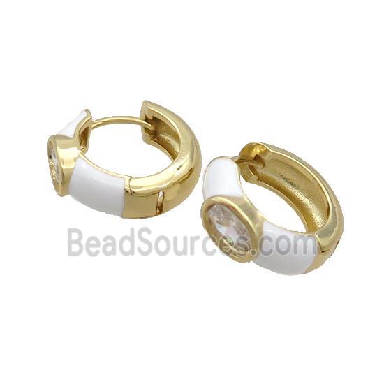 Copper Hoop Earring White Enamel Gold Plated