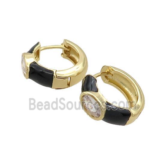 Copper Hoop Earring Black Enamel Gold Plated