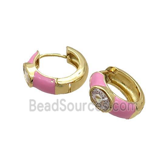 Copper Hoop Earring Pink Enamel Gold Plated