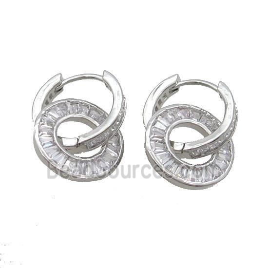 Copper Hoop Earring Pave Zircon Platinum Plated