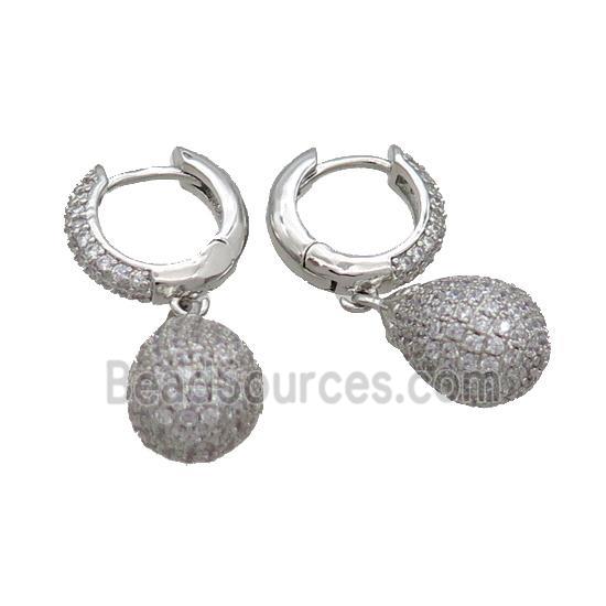 Coppear Hoop Earring Pave Zircon Teardrop Platinum Plated