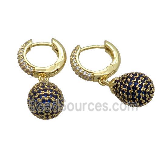 Coppear Hoop Earring Pave Black Zircon Teardrop Gold Plated