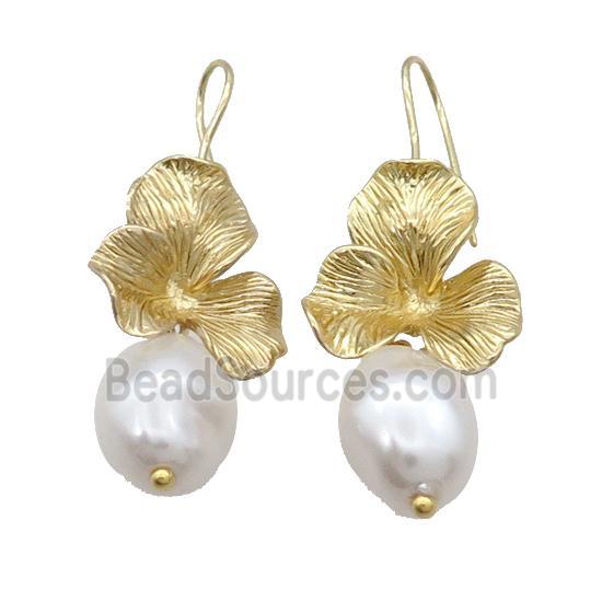 Copper Hook Earring Clover Pearlized Shell Gold Plated