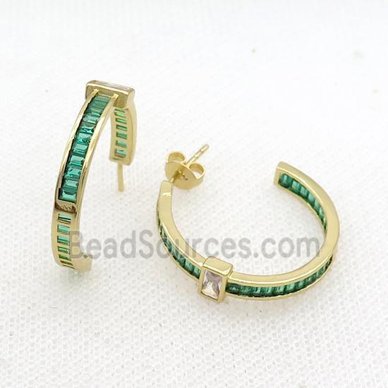 Copper Stud Earring Pave Green Zircon Gold Plated