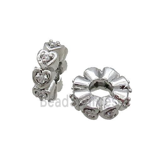 Copper Heishi Spacer Beads Pave Zircon Platinum Plated