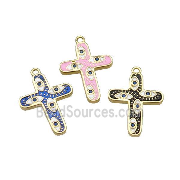 Copper Cross Pendant Pave Zircon Enamel Eye Gold Plated Mixed