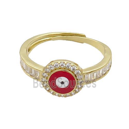 Copper Ring Pave Zircon Red Enamel Evil Eye Adjustable Gold Plated