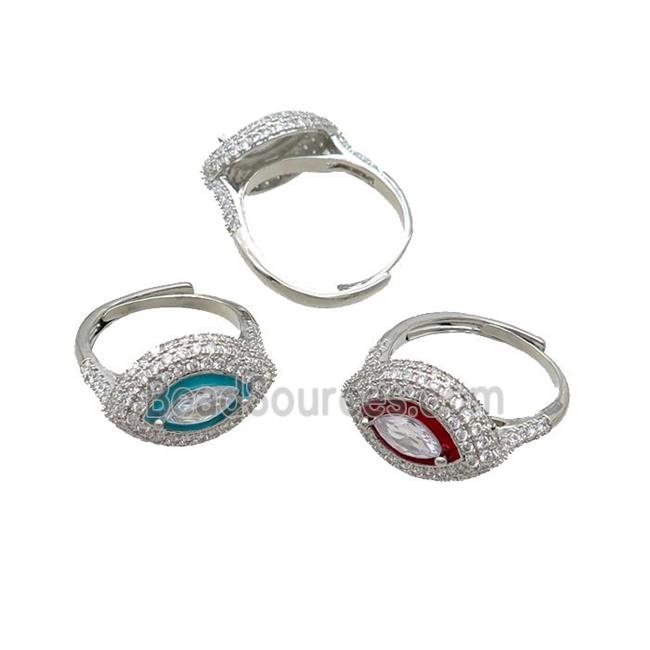 Copper Ring Pave Zircon Enamel Eye Adjustable Platinum Plated Mixed