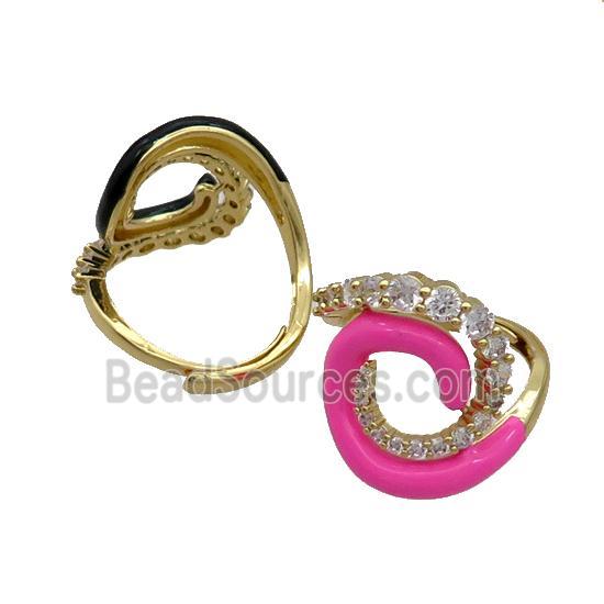 Copper Ring Pave Zircon Hotpink Enamel Adjustable Gold Plated