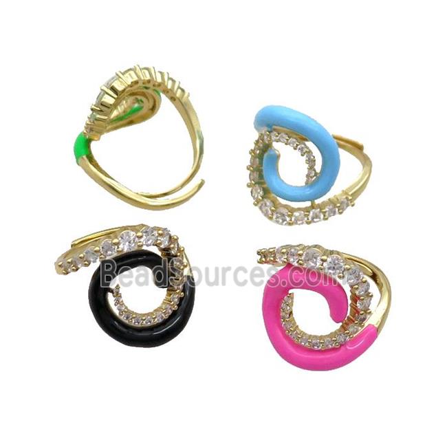 Copper Ring Pave Zircon Enamel Adjustable Gold Plated Mixed