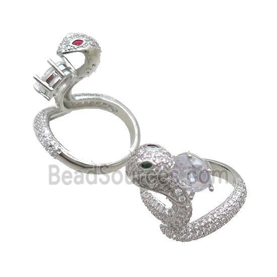 Copper Ring Pave Zircon Snake Adjustable Platinum Plated