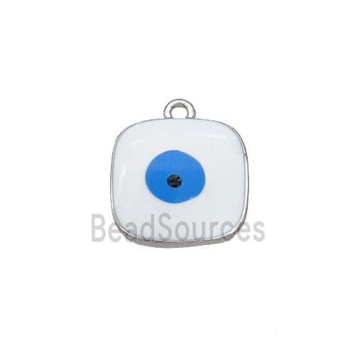 Copper Square Pendant White Enamel Evil Eye Platinum Plated