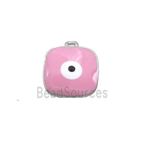 Copper Square Pendant Pink Enamel Evil Eye Platinum Plated