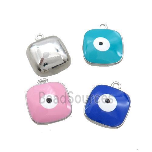 Copper Square Pendant Enamel Evil Eye Platinum Plated Mixed