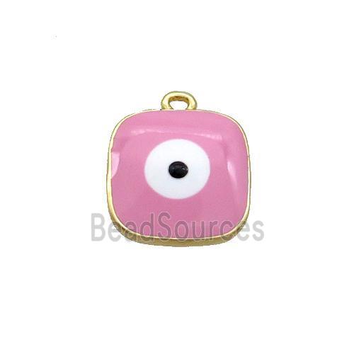 Copper Square Pendant Pink Enamel Evil Eye Gold Plated