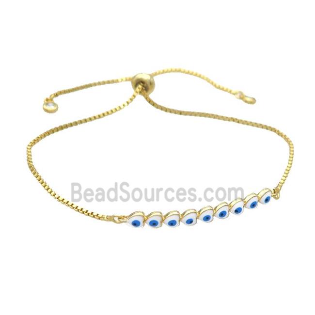 Copper Bracelet White Enamel Evil Eye Heart Adjustable Gold Plated