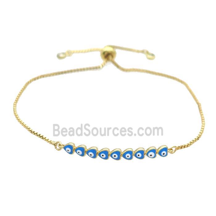 Copper Bracelet Blue Enamel Evil Eye Heart Adjustable Gold Plated