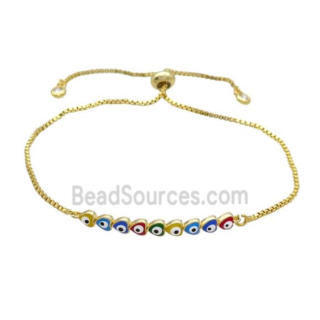 Copper Bracelet Multicolor Enamel Evil Eye Heart Adjustable Gold Plated