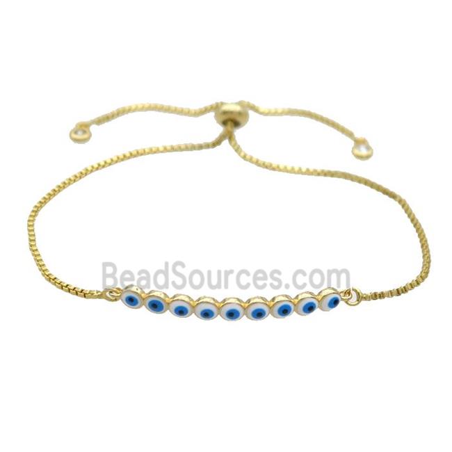 Copper Bracelet White Enamel Evil Eye Circle Adjustable Gold Plated