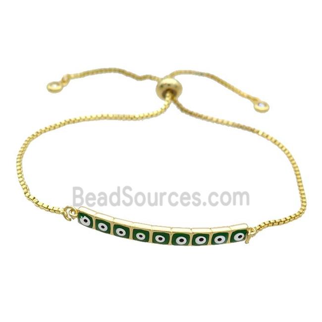 Copper Bracelet Green Enamel Evil Eye Adjustable Gold Plated