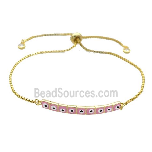 Copper Bracelet Pink Enamel Evil Eye Adjustable Gold Plated