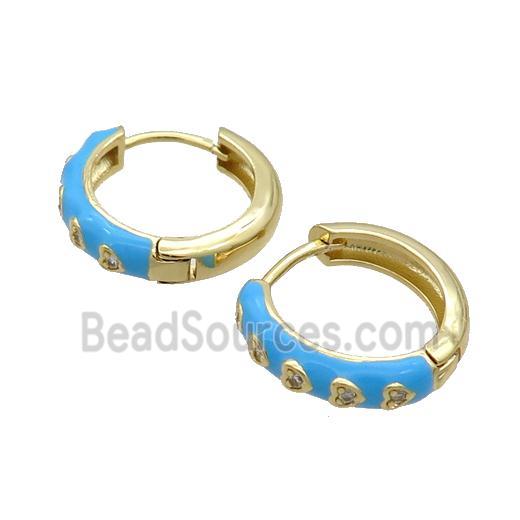 Copper Hoop Earring Blue Enamel Heart Gold Plated