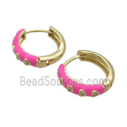 Copper Hoop Earring Hotpink Enamel Heart Gold Plated