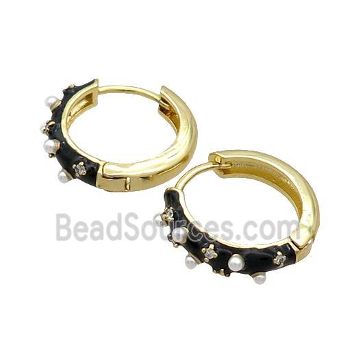 Copper Hoop Earring Black Enamel Gold Plated