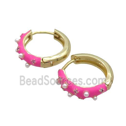 Copper Hoop Earring Hotpink Enamel Gold Plated