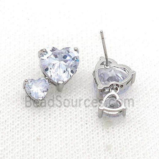 Copper Stuc Earring Pave Clear Crystal Glass Platinum Plated