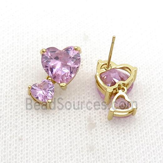 Copper Stuc Earring Pave Pink Crystal Glass Gold Plated