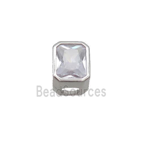 Copper Rectangle Beads Pave Clear Crystal Glass Large Hole Platinum Plated