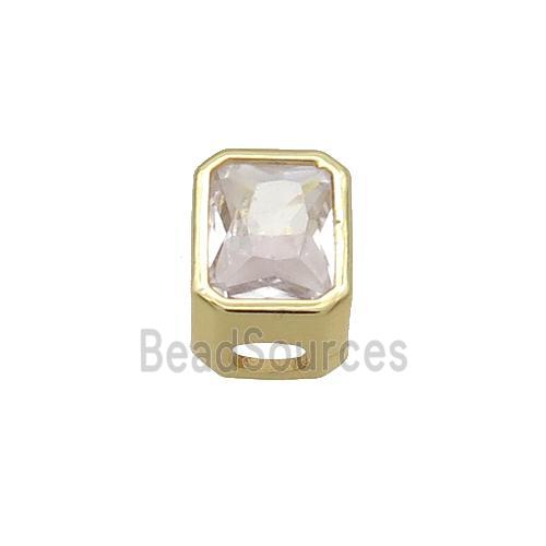 Copper Rectangle Beads Pave Clear Crystal Glass Large Hole Gold Plated