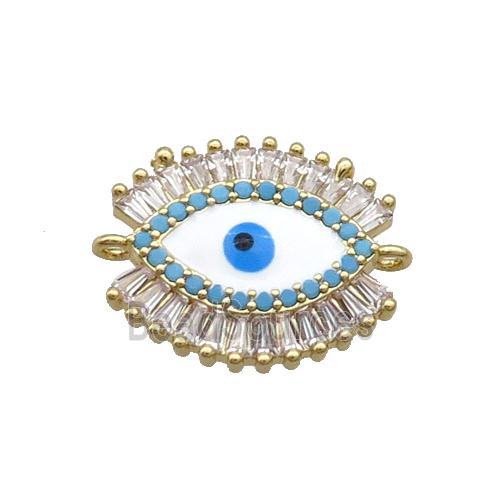 Copper Evil Eye Connector Pave Zircon White Enamel Gold Plated