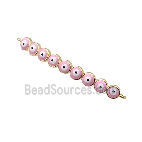 Copper Circle Link Connector Pink Enamel Evil Eye Stick Gold Plated