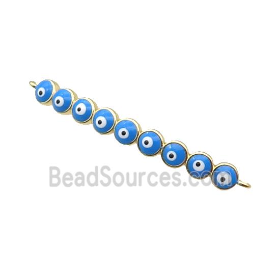 Copper Circle Link Connector Blue Enamel Evil Eye Stick Gold Plated