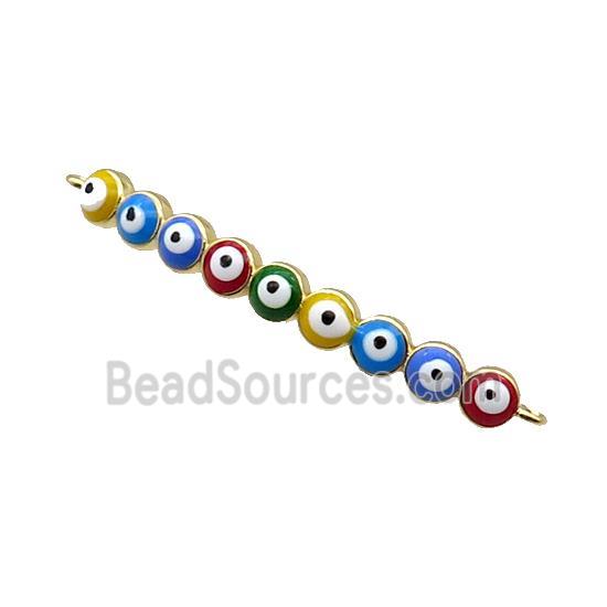 Copper Circle Link Connector Multicolor Enamel Evil Eye Stick Gold Plated