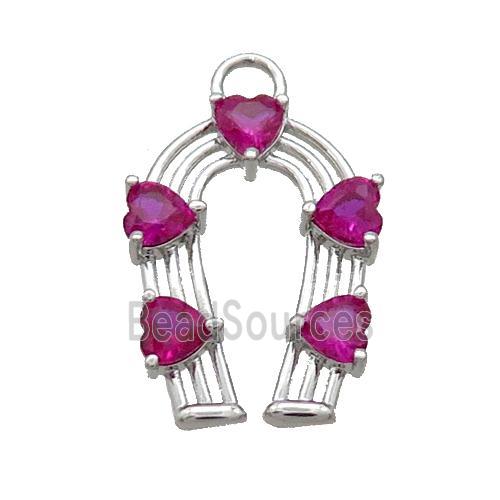 Copper HorseShoe Pendant Pave Hotpink Crystal Glass Platinum Plated